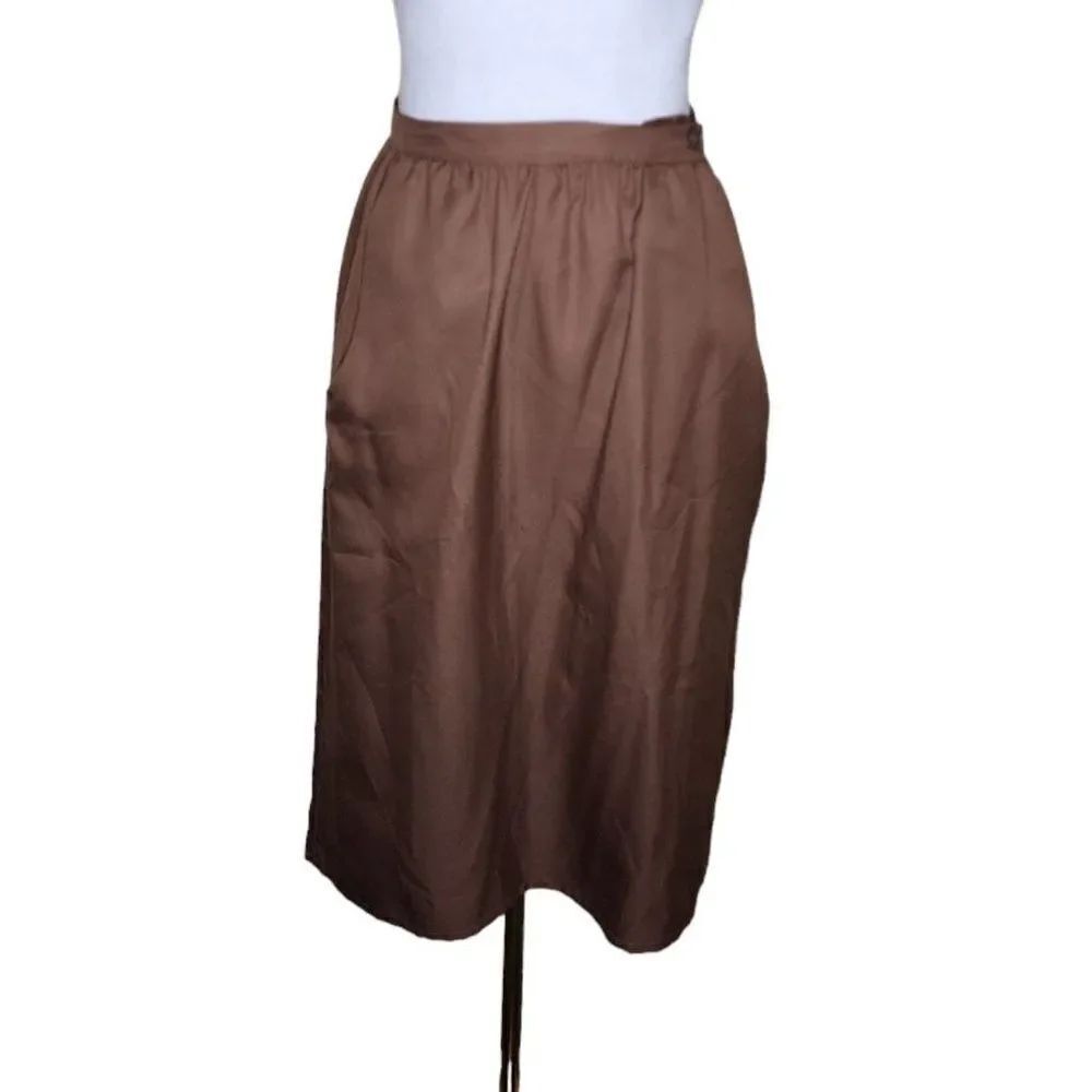 Vintage 80s Judy Bond Basic Skirt Pockets Womens Size Small Brown Office Work